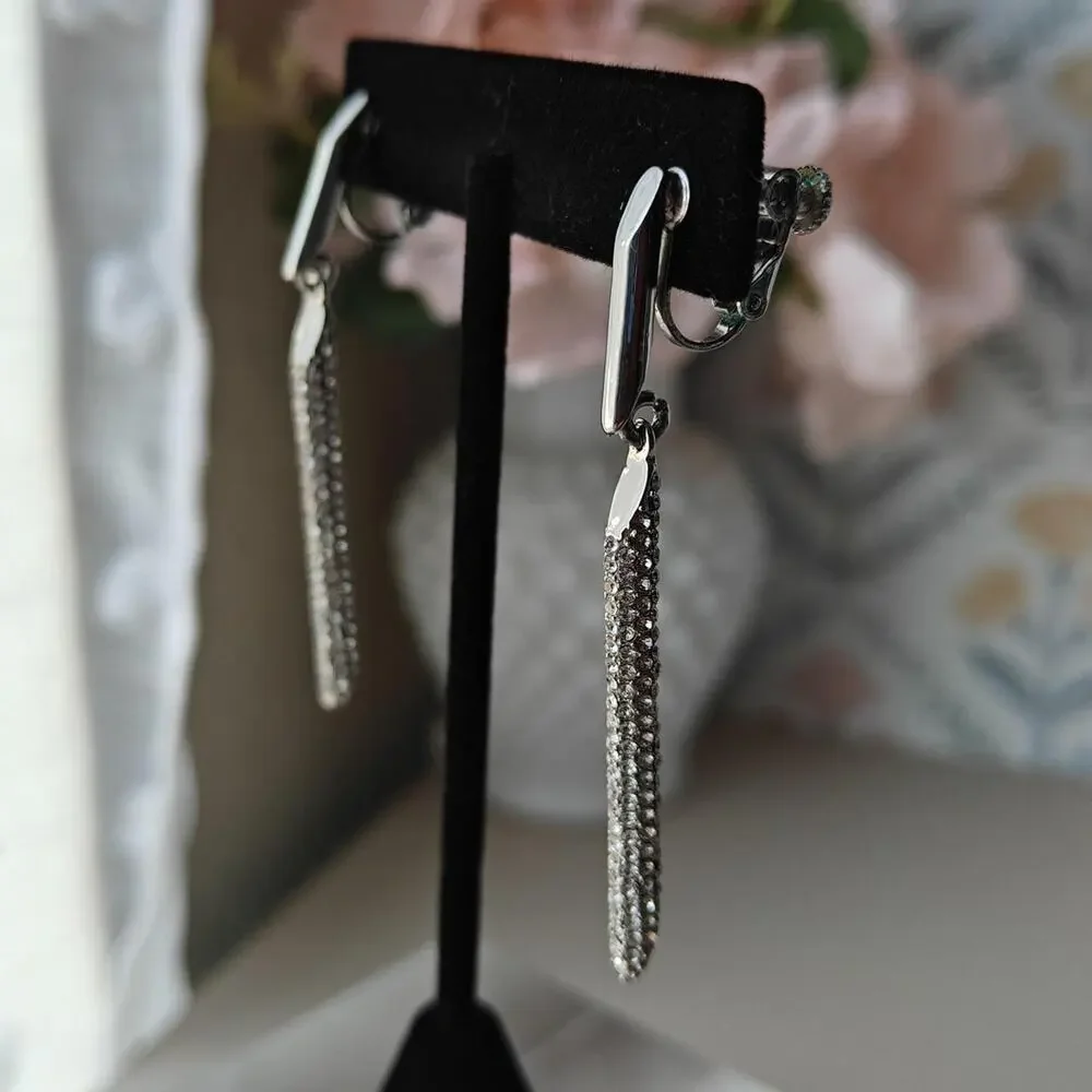 Vince Camuto silver tone pave rhinestone bar drop earrings